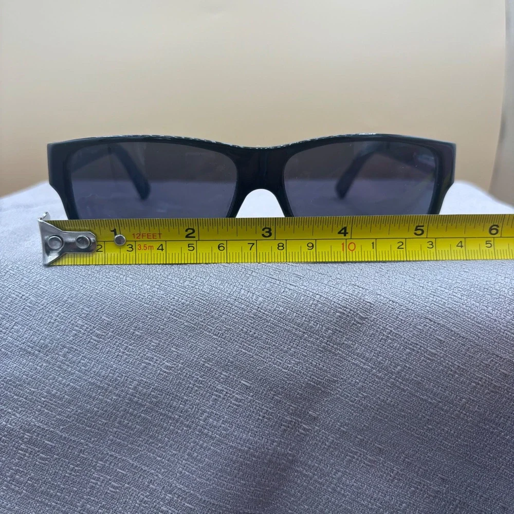 Claiborne Sunglasses Womens Black Rectangular Wrap Frame Silver Logo Detail